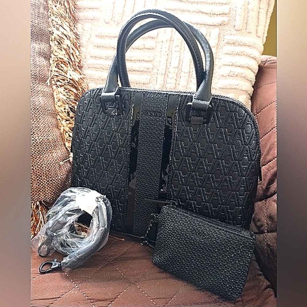 NEW Aldo Elegant Black Quilted Handbag Crossbody & Coin Pouch